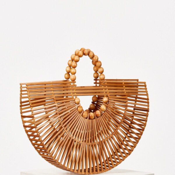 Wooden Bead Portable Woven Bag Semi-circular Clutch Beach Bag Variety Of Rattan Bags - Image 4