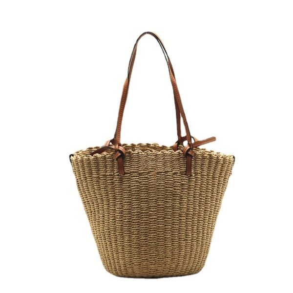 Women's One Shoulder Straw Cylindrical Bag - Image 7