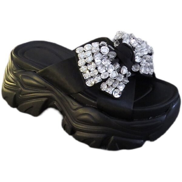 Women's Rhinestone Bow Platform Slip-on Sandals - Image 4