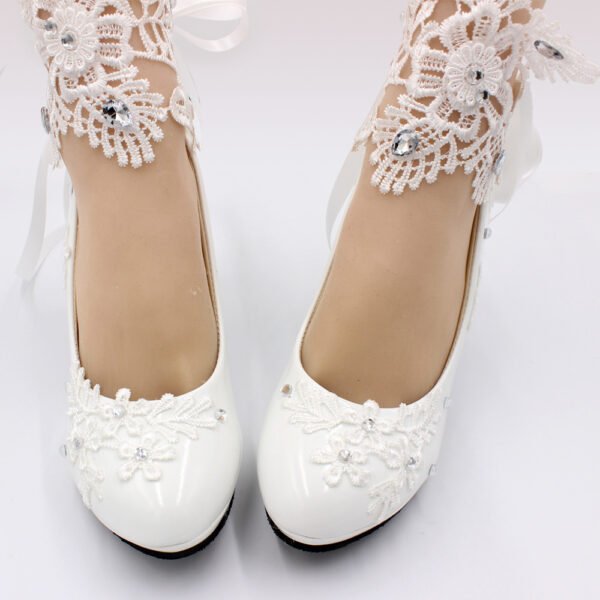 Women's White High-heeled Wedding Shoes - Image 9