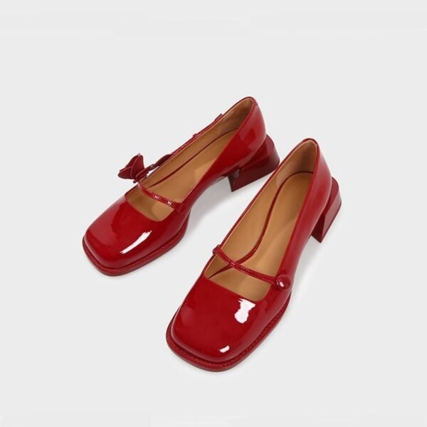 Women's Low Heel Square Toe Vintage Patent Leather Shoes - Image 4