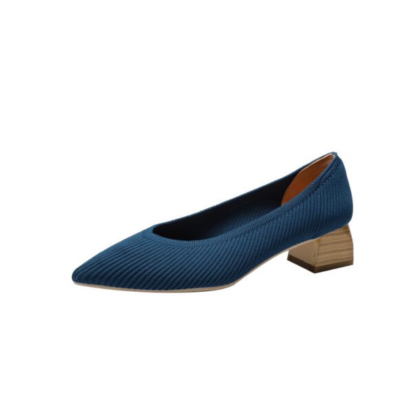 Wood Grain Thick Heel Pointed Breathable Casual Pumps - Image 5