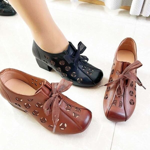 Women's Genuine Leather Chunky Heel Shoes