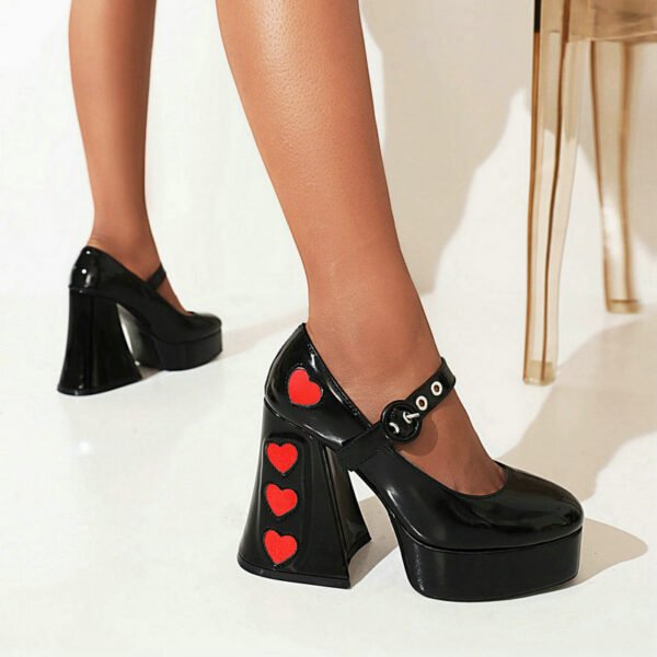 Women's High Heels New Love Stitching Platform Chunky - Image 3