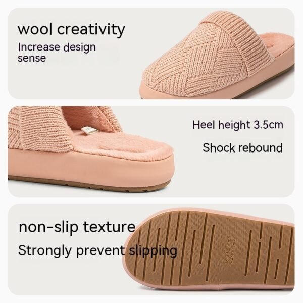 Yuangang Wool Cotton Slippers Women's Fleece-lined Thermal Indoor Floor Thick Bottom Non-slip Household Men's Winter - Image 7