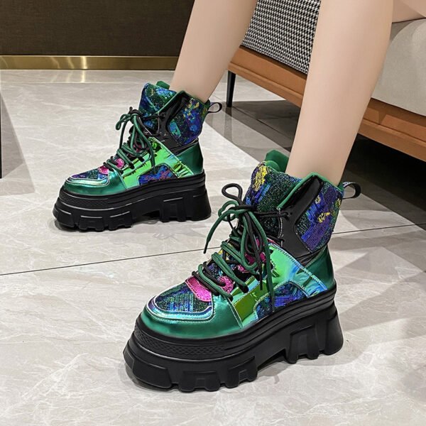 Women's New Bright Color Contrast High-top Shoes Fashion High-heeled Martin Boots - Image 2