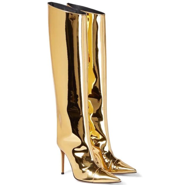 Women's High Heel Pointed Toe Symphony Patent Leather Knee Boots - Image 3