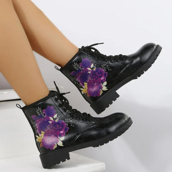 Autumn Casual Lace Up Ankle Boots Round Head Chunky Heel Boots - Image 6