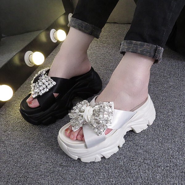 Women's Rhinestone Bow Platform Slip-on Sandals