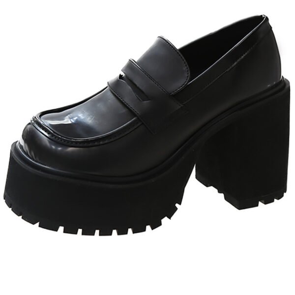 Women's Platform Black Leather Shoes - Image 5