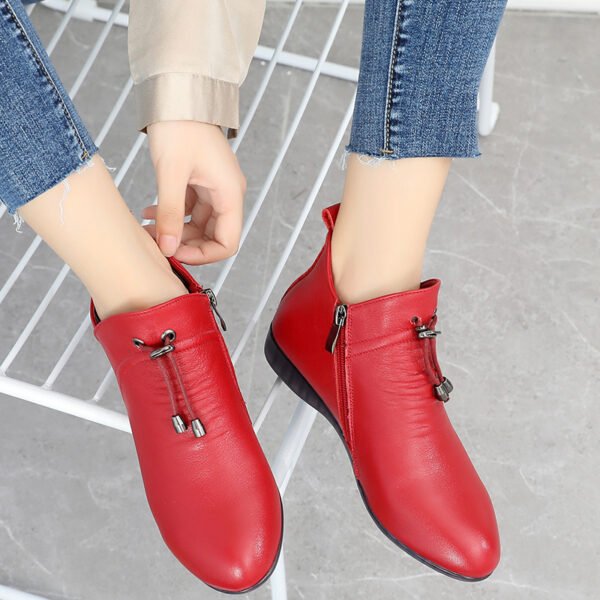 Women's High Top Leather Soft-soled Cotton Flat Boots - Image 2