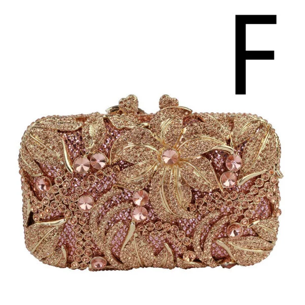 Women's Flower Color Rhinestone Hollow Clutch - Image 8