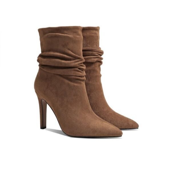 Women's Plus Size Pleated Pile Stiletto High Heel Ankle Boots - Image 6