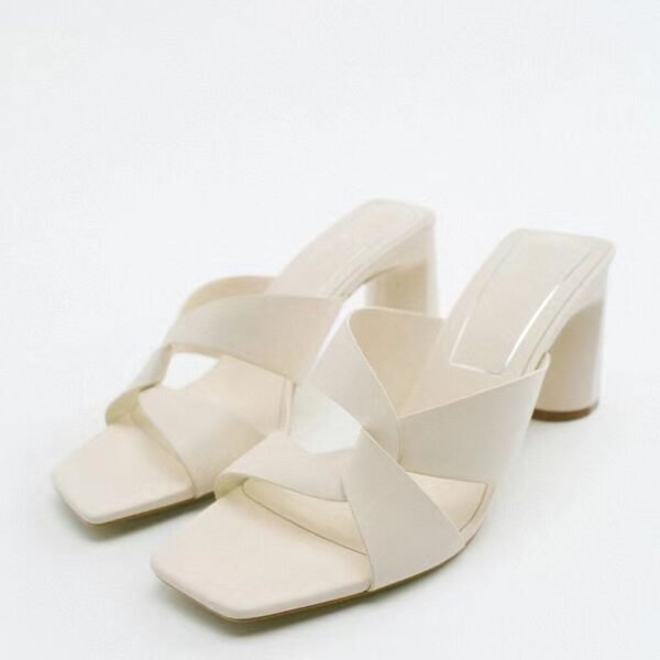 Women's Leather Square Toe High Heel Fashion Sandals - Image 5