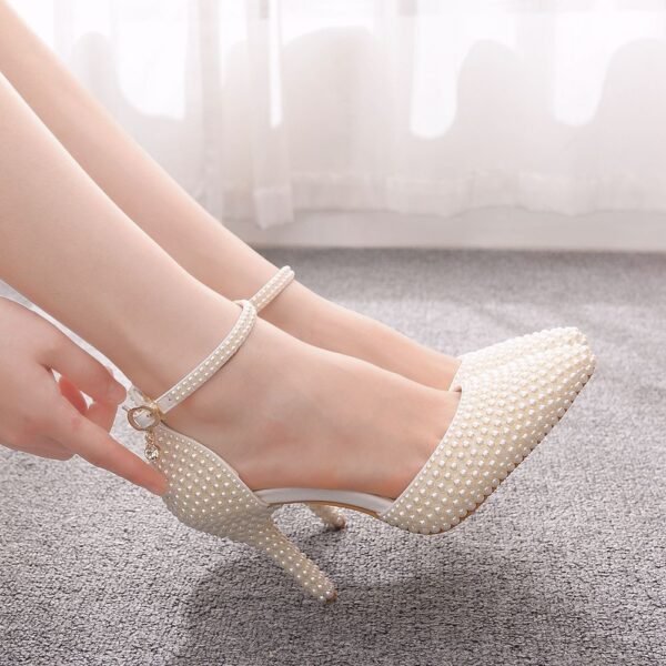 9cm White Pearl Pointed High Heel Sandals With Stiletto Heel