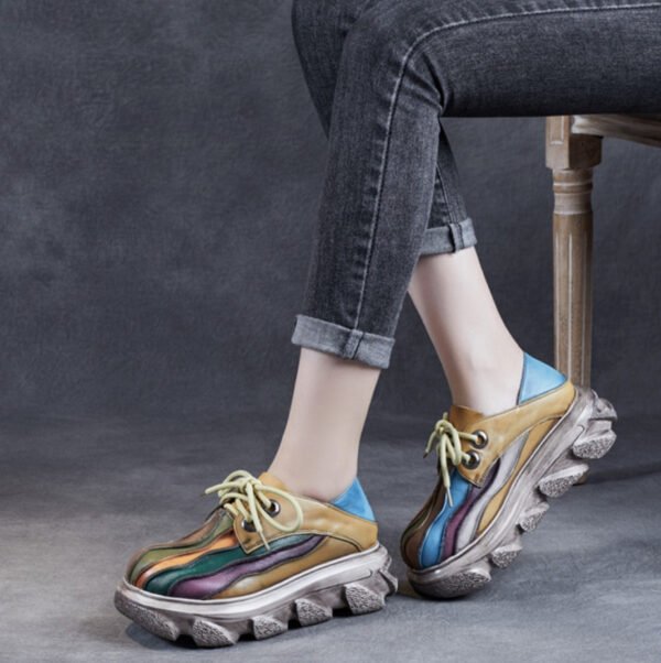 Women's Retro Color-block Rainbow Lace-up Shoes - Image 4