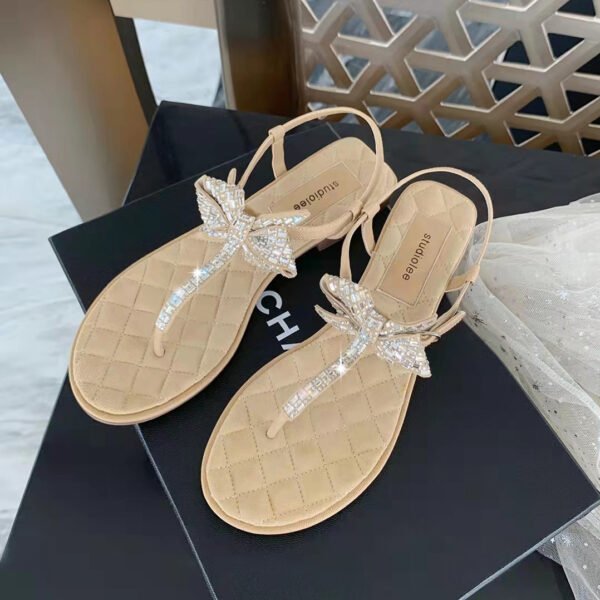 Women's Rhinestone Bow Flip-flops Flat Sandals - Image 4