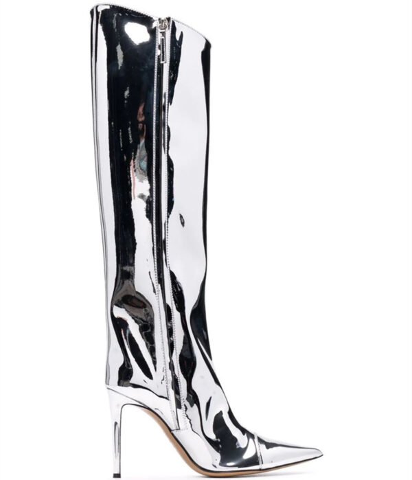 Women's High Heel Pointed Toe Symphony Patent Leather Knee Boots - Image 7