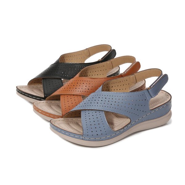 Women's Wedge Breathable Velcro Cutout Sandals - Image 6