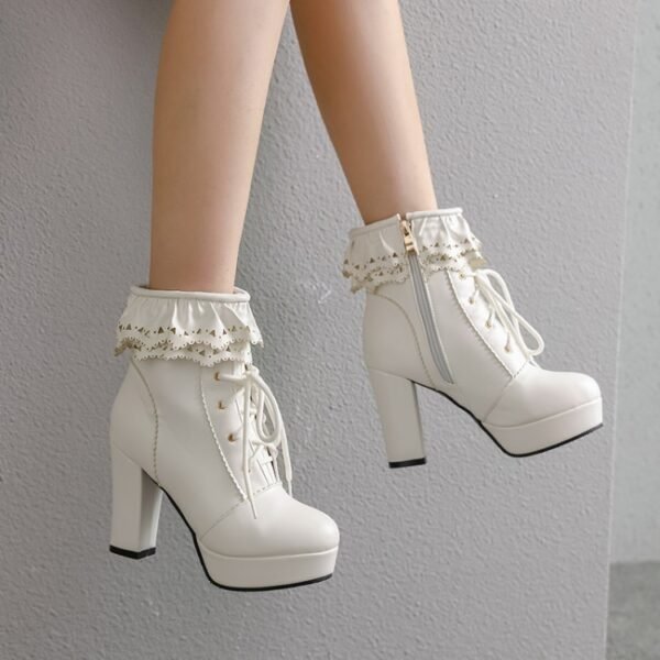 Autumn And Winter Lace Up Women's Thick Heel Lace Fashion Boots - Image 9