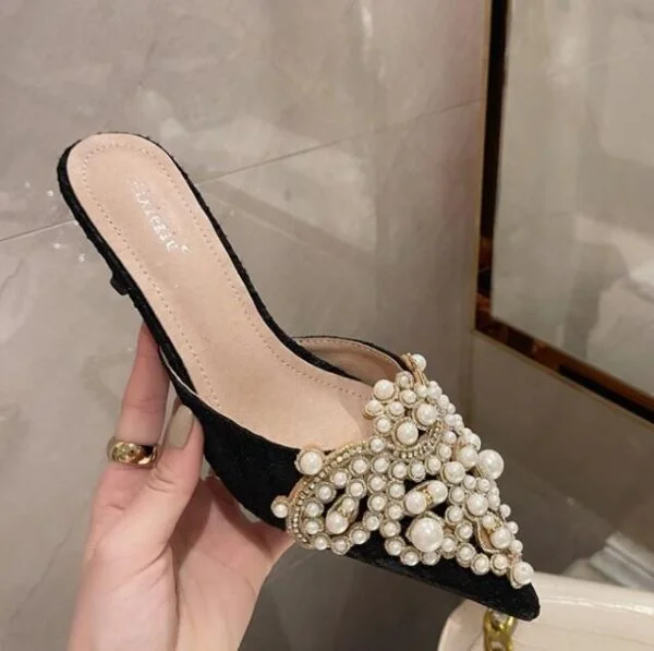 Beaded Pearl Lace Pointed Toe Stiletto Heel - Image 3