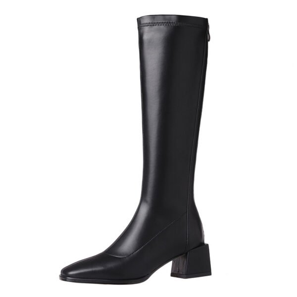 Women's Long Boots With Thick Heels And Square Head Show Thin Tall Thick Legs Elastic Large Circumference - Image 3