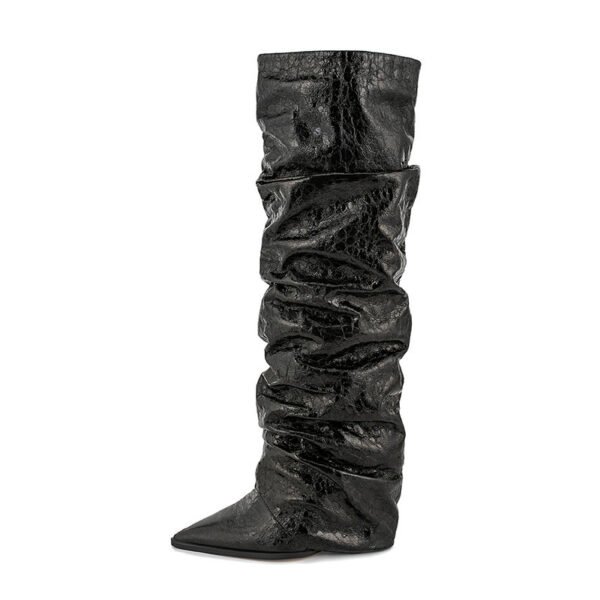 Women's Pointed Stitching Sleeve Flanging Pleated High Leg Boot - Image 5