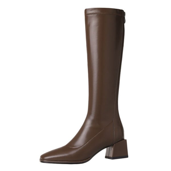 Women's Long Boots With Thick Heels And Square Head Show Thin Tall Thick Legs Elastic Large Circumference - Image 5