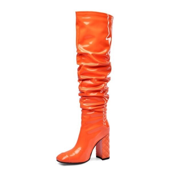 Women's New Fashion Thick Heel Orange Over The Knee Boots - Image 7