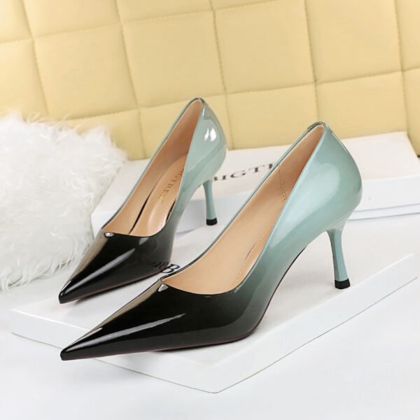 Women's High Heel Pointed Toe Glossy Patent Leather Shoes - Image 3