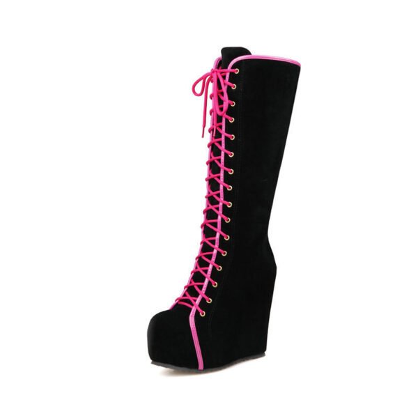 Autumn And Winter High Heel Wedge High Boots Black Thick Bottom Inner Height Buskin - Image 4