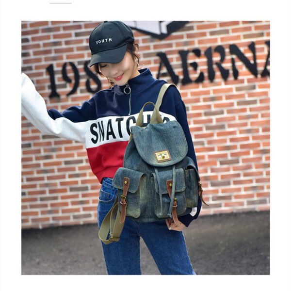 Backpack Retro Denim Backpack Female Drawstring Drawstring Pocket - Image 2