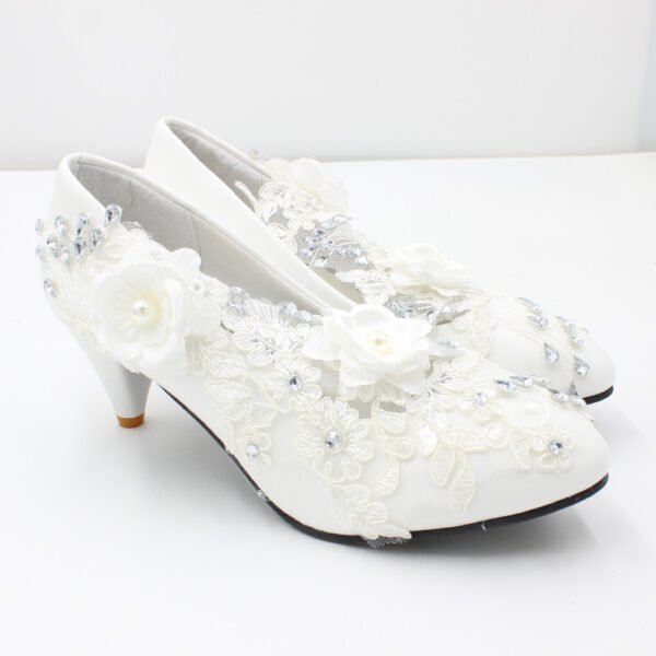 3D Floral White Lace High Heels - Image 6