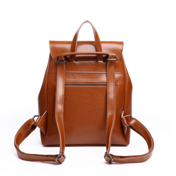 Women's Oil Wax Leather Fashion Casual Retro Backpack - Image 4