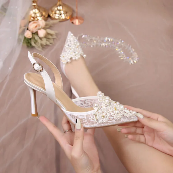 Women's Lace Fashion High Heels Pearls - Image 8