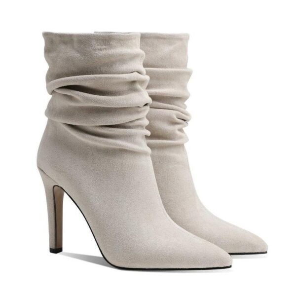 Women's Plus Size Pleated Pile Stiletto High Heel Ankle Boots - Image 4