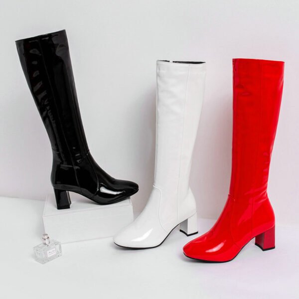 Plus Size Patent Leather High Heel Long Boots - Image 9