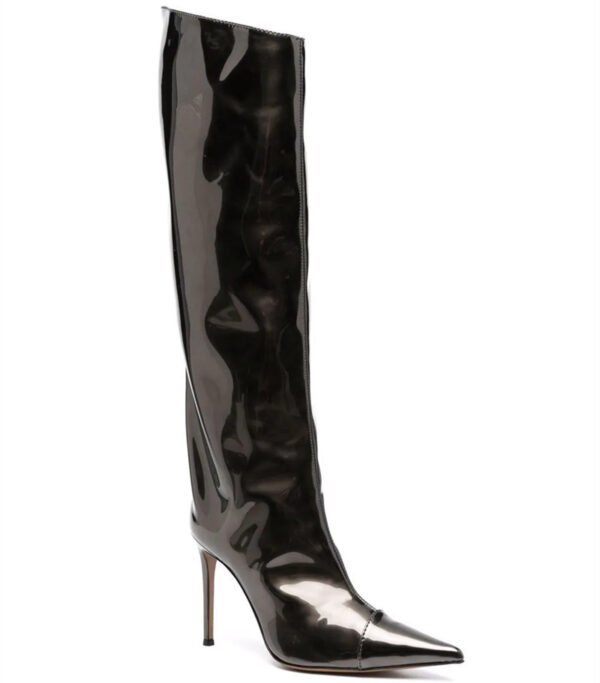 Women's High Heel Pointed Toe Symphony Patent Leather Knee Boots - Image 6