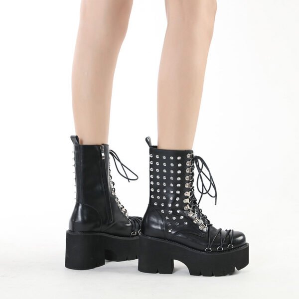 Autumn And Winter New Chunky Heel Side Zip Thick Bottom Fashion Rivet Knight Boots - Image 8