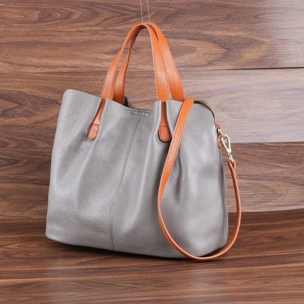 Womens Simple Casual Soft Leather Tote Bag - Image 5