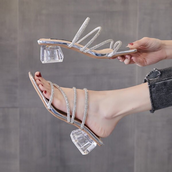 Women's New Rhinestone Chunky Heel Sandals - Image 2