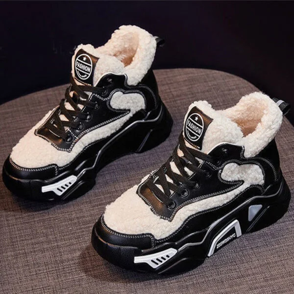 Women's Wedge Round Toe Fleece Warm Sports Padded Shoes - Image 4