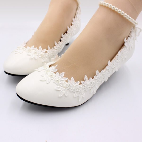 Women's Low Heel Simple White Wedding Shoes - Image 10