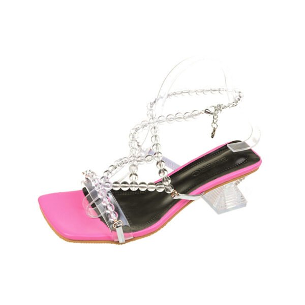 Women's Pearl Square Toe Rhinestone One Buckle Heels - Image 3