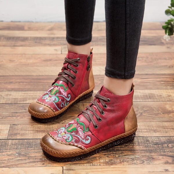 Women's Non-slip Flat Heel Lace-up Low-top Boots - Image 5