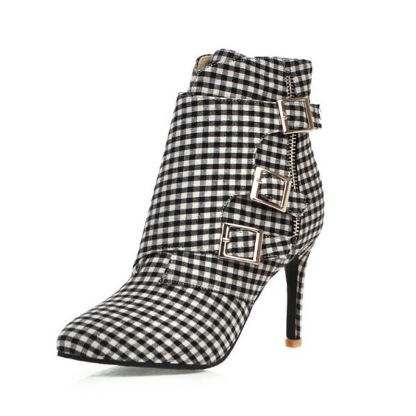 Women's Plaid Short High Heels Knight Boots - Image 5