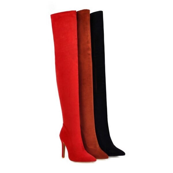 Women's Over Knee High Heel Pointed Toe Vintage Stretch Boots - Image 7