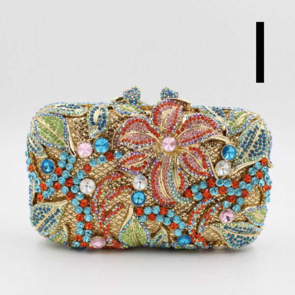 Women's Flower Color Rhinestone Hollow Clutch - Image 3