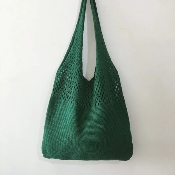 Avocado Green Knit Tote One-Shoulder Sweater Bag - Image 3