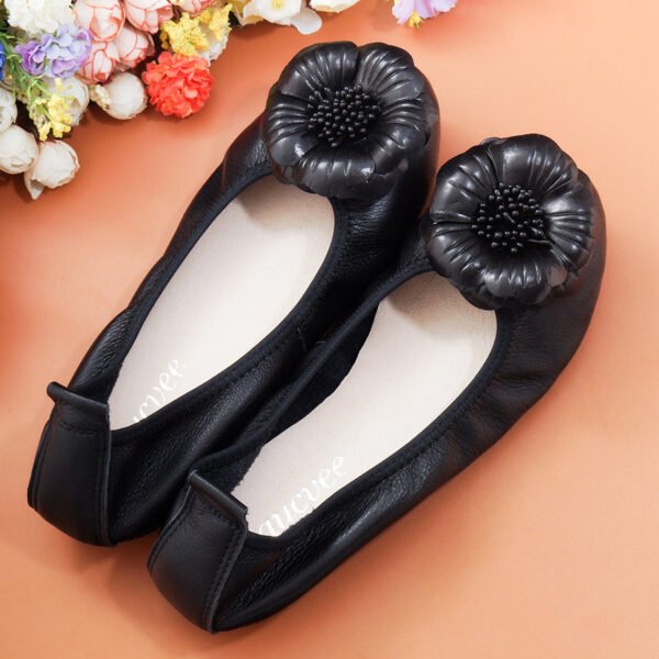 Women's Leather Flower Shoes Shallow Flat Sole - Image 2